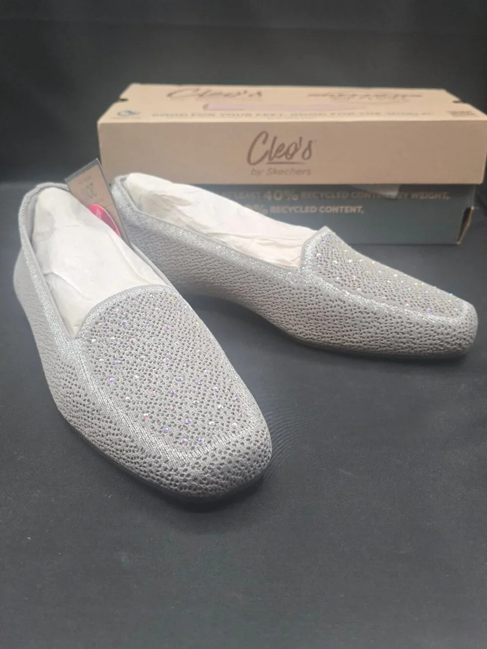 Skechers Cleo Square Toe Recycled Vegan Rhinestone Loafers 7.5